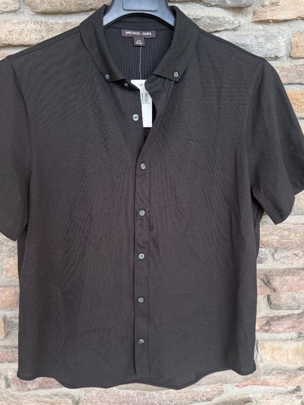 Michael Kors Men's Black Pique Polo Shirt Button Front Short Sleeve Logo L NWT